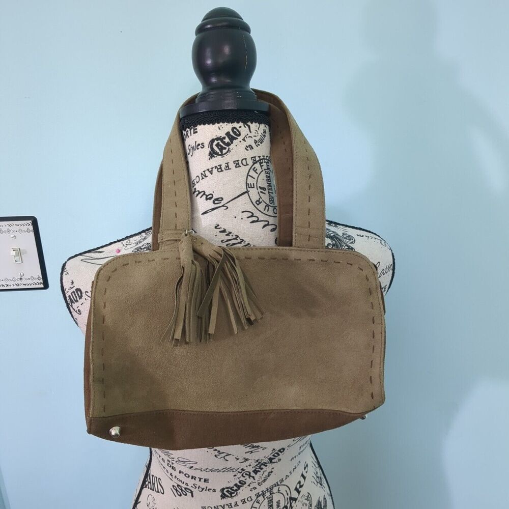 Murval suede handbag purse green top brown bottom tassel